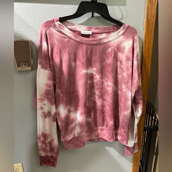Socialite Women’s Pink Tie Dye Dolman Long Sleeve Pullover Sweatshirt Size Small - Picture 3 of 9
